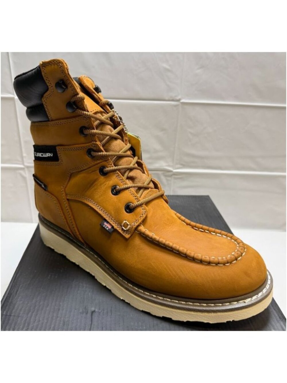 Sureway Mens Moc Toe Waterproof Work Boots Light Brown Size 12 NEW